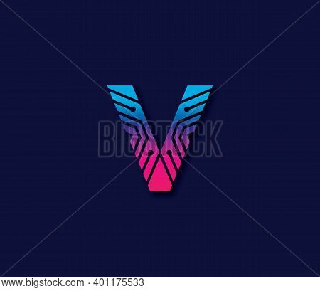V Alphabet Technology Modern Logo Design Concept