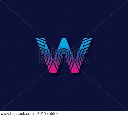 W Alphabet Technology Modern Logo Design Concept