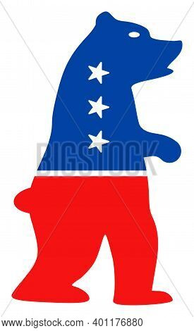 Standing Bear Icon In Blue And Red Colors With Stars. Standing Bear Illustration Style Uses American