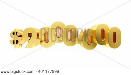 3d Render Of A Golden Nine Million ( 9000000 )  Dollars. 9m Dollars, 9m $