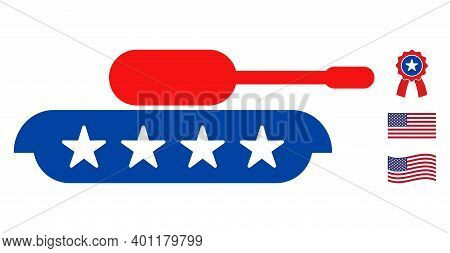 Armour Tank Icon In Blue And Red Colors With Stars. Armour Tank Illustration Style Uses American Off
