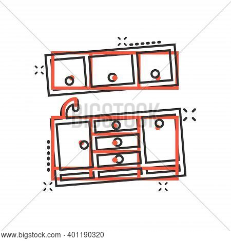 Kitchen Furniture Icon In Comic Style. Cuisine Cartoon Vector Illustration On White Isolated Backgro