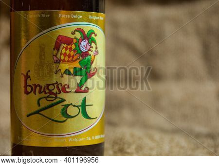 Antwerp, Belgium, December 2020: Illustrative Editorial: Brugse Zot Belgian Speciality Beer From Bre