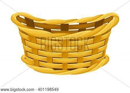 Wicker Or Willow Basket Without Handle As Container For Harvesting And Storage Vector Illustration