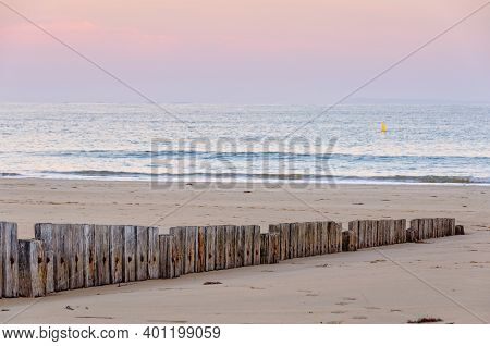 Sand Fence On The Beach At Twilight - Torquay, Victoria, Australia