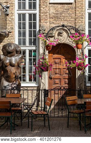 Gdansk, Poland - Sept 6, 2020: Entrance To The Old Gdansk Beer Pub & Cafe At Piwna Street