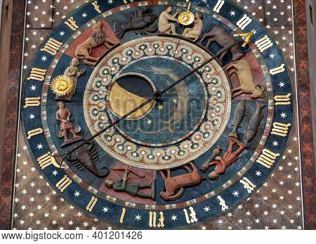 Gdansk, Poland - Sept 9, 2020: Astronomical Clock In St Mary's Church Made In 1464-1470 By Hans Düri