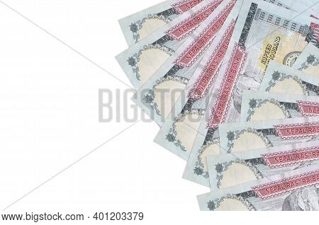 1000 Nepalese Rupees Bills Lies Isolated On White Background With Copy Space. Rich Life Conceptual B
