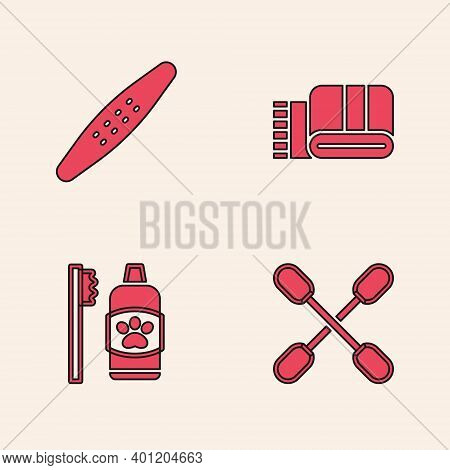 Set Cotton Swab For Ears, Nail File Pet, Towel Stack And Dental Hygiene Pets Icon. Vector