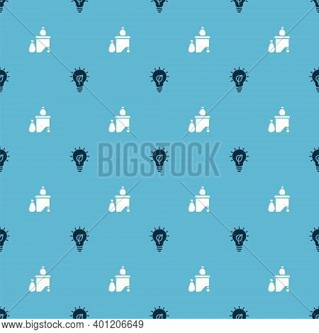 Set Light Bulb With Leaf And Full Dustbin On Seamless Pattern. Vector