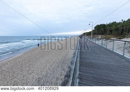 Mielno, West Pomeranian Voivodeship Poland - December, 26, 2020: Promenade For Tourists Leading Alon