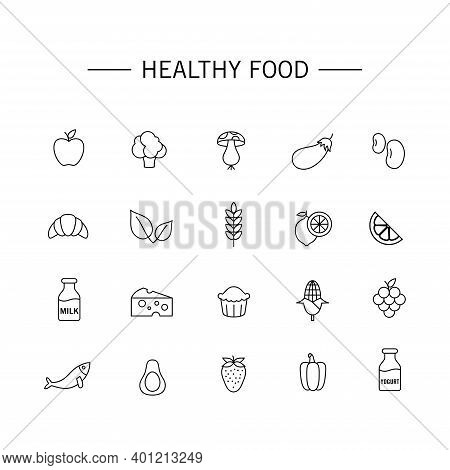 Set Of Vector Illustrations Of Healthy Food Icons. Suitable For Design Elements Of Healthy Food Cons