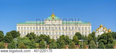 Grand Kremlin Palace And Arkhangelsky Cathedral Of Moscow Kremlin, Russia