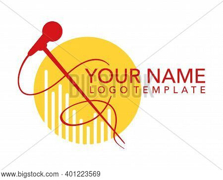 Microphone Silhouette And Sound Level Indicator Columns Logo Template For Leading, Singer, Event, Ka