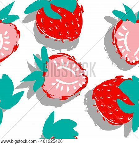 Seamless Pattern With Strawberry Isolated On White. Vector Modern Stock Illustration Of The Exotic S