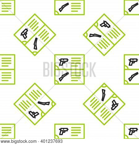 Line Weapon Catalog Icon Isolated Seamless Pattern On White Background. Police Or Military Handgun. 
