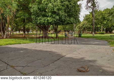 Cassilandia, Mato Grosso Do Sul, Brazil - 12 21 2020: Open Walking Area Square Elza Vendrame With Gr