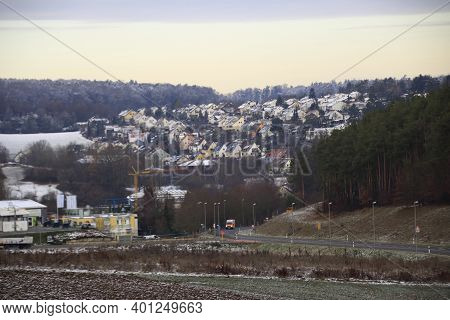 View Over The Heckengaeu To The Village Of Flacht In Winter
