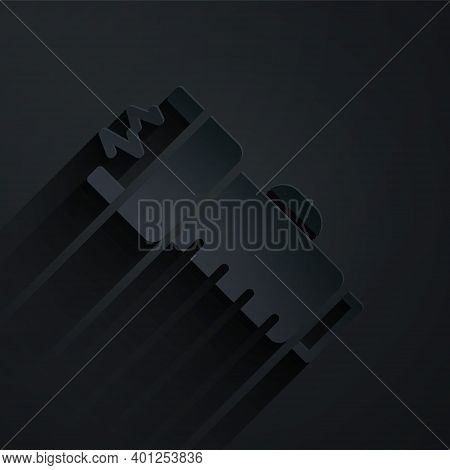 Paper Cut Police Electric Shocker Icon Isolated On Black Background. Shocker For Protection. Taser I
