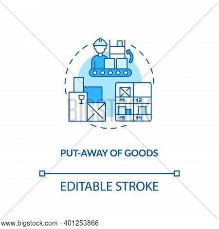 Put Away Of Goods Concept Icon. Warehouse Management Components. Stored Away In Boxes In Warehouse. 