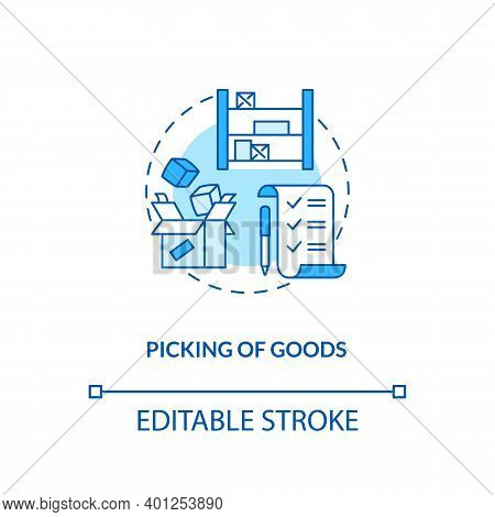 Picking Of Goods Concept Icon. Warehouse Management Components. Taking Suplies Before Shipment Statu