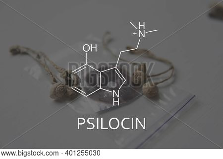 Psilocin Formula. Psychoactive Natural Drug. Medical Psilocybin And Psilocin On The Health Of Mental