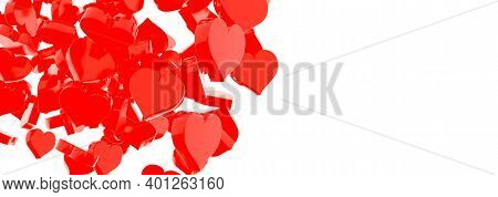Valentine Day Design Concept In Minial Style. Love Background. Heap From Many Small Red Hearts. 3d R