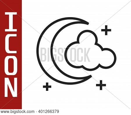 Black Line Moon And Stars Icon Isolated On White Background. Vector
