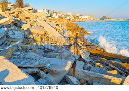 Broken, Abandoned Houses By The Sea In Ilyichevsk, Ukraine