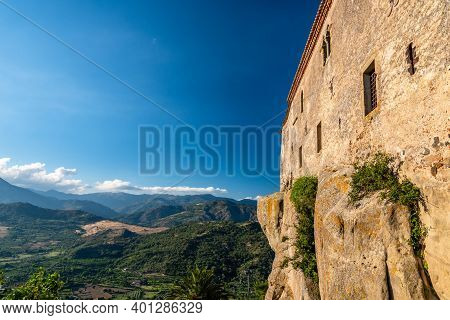 Low Angle View Of Lauria Castle In Castiglione Di Sicilia, Italy