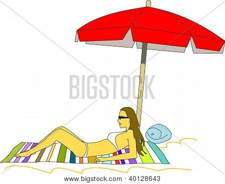 MÃ¤dchen sunbathes am Strand