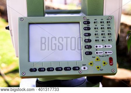 Part Of Total Station Instruments Display And Keyboard. Survey Instrument Geodetic Device, Total Sta