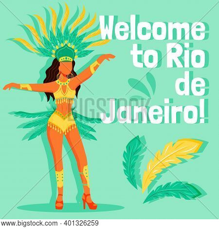 Brazil Carnival Social Media Post Mockup. Welcome To Rio De Janeiro Phrase. Web Banner Design Templa