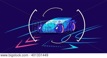 Automobile Navigation Flat Color Vector Illustration. Smart Driver Assistance, Car Movement Predicti