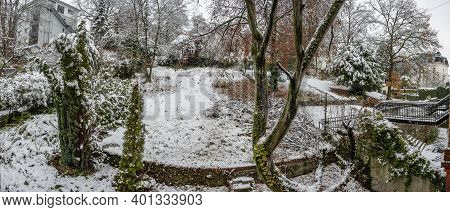 Typical German Garden Seen From The Balcony Of A Backhouse