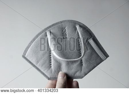 Mask KN 95 on white background.  Carbon. 5 layers 
