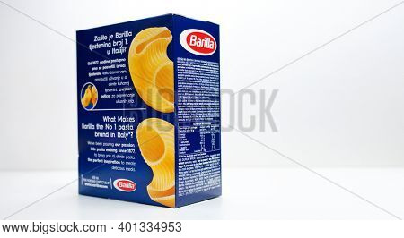 Prague, Czech Republic- July 29, 2020. Barilla is an Italian food company was founded as a bakery shop in Parma, Italy by Pietro Barilla           