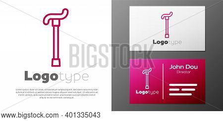 Logotype Line Walking Stick Cane Icon Isolated On White Background. Logo Design Template Element. Ve