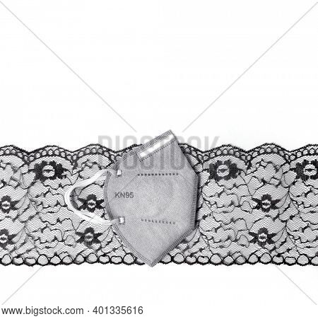 Mask KN 95 on white background.  Carbon. 5 layers 
