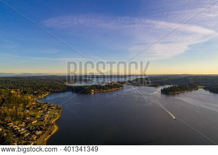 Aerial View Of Poulsbo, Washington And The Surrounding Areas In December Of 2020