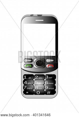 Black Slide Phone Vector Clipart Having Numeric Keypad.
Isolated 2g Phone On White Background.