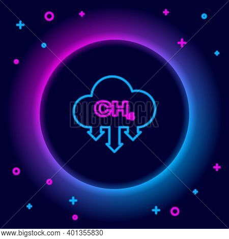 Glowing Neon Line Methane Emissions Reduction Icon Isolated On Black Background. Ch4 Molecule Model 