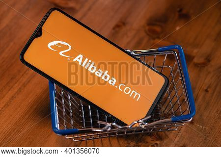 Kazan, Russia - December 29, 2020: Illustrative Photo Of Alibaba Logo On The Screen Smartphone. Alib