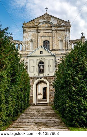 Entrance Of The Church Of St Michael The Archangel In Sumskas, Lithuania. Built 1789 In Late Baroque