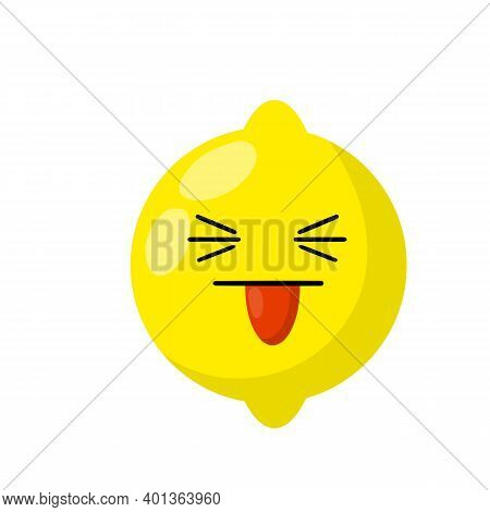 Mascot And Emotions. Funny And Cute Yellow Element. Cartoon Flat Illustration. Lemon With Face. Eyes