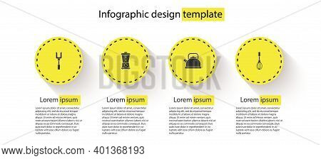 Set Barbecue Fork, Blender, Kettle With Handle And Kitchen Whisk. Business Infographic Template. Vec
