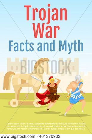 Trojan War Facts And Myths Brochure Template. Battle Scene With Gladiators. Flyer, Booklet, Leaflet 
