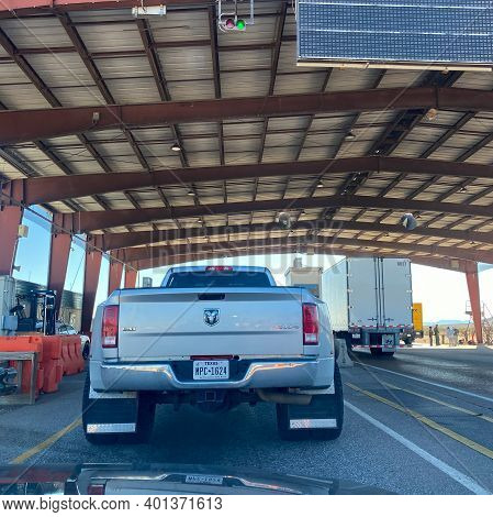 A Truck Waiting In Line At A Usa Border Patrol Checkpoint To Be Questioned.