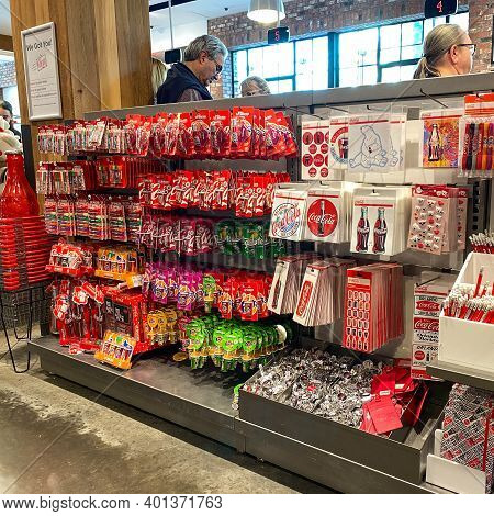 Orlando, Fl Usa - February 15, 2020:  Toys, Lip Smacker, Stickers, Pens And Pencils With The Coca Co