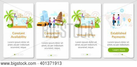 Indonesian Business Onboarding Mobile App Screen Vector Template. Virtual Office, Internet Provider.